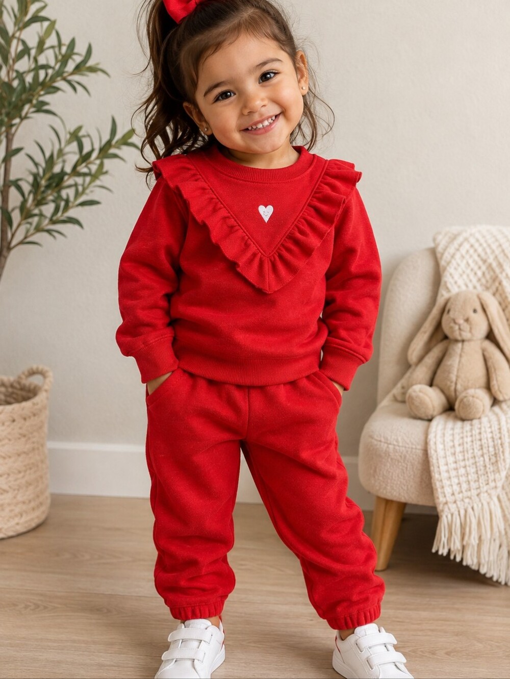 Red Ruffle Heart Sweatshirt & Jogger Set for Kids